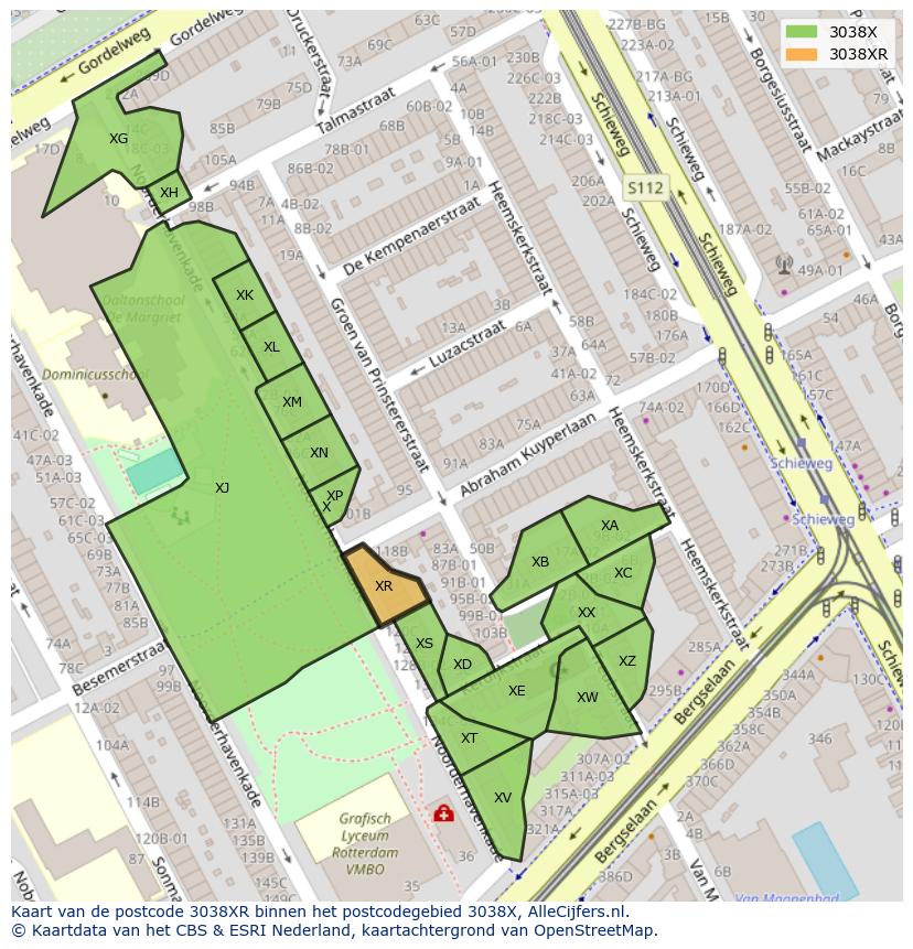 Afbeelding van het postcodegebied 3038 XR op de kaart.