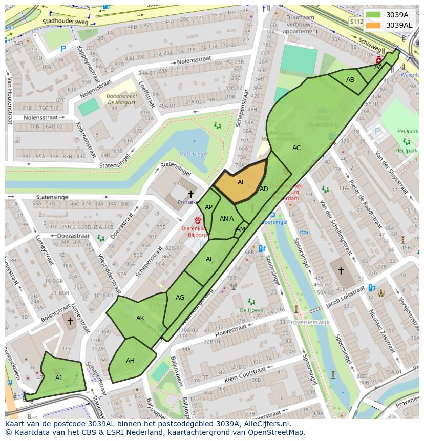 Afbeelding van het postcodegebied 3039 AL op de kaart.