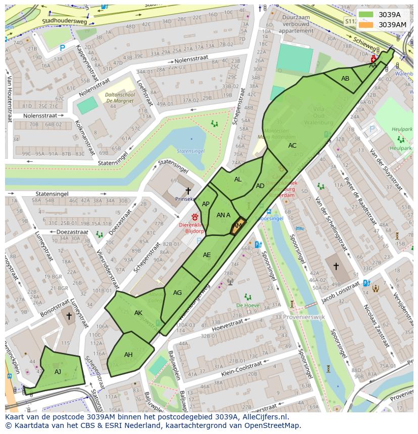 Afbeelding van het postcodegebied 3039 AM op de kaart.