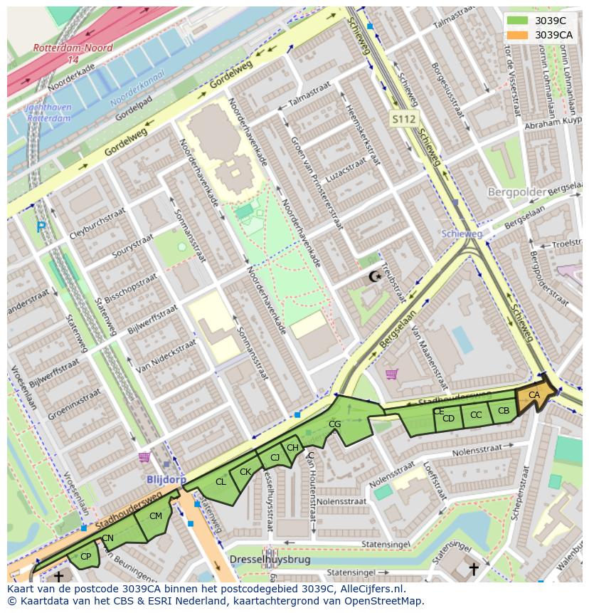 Afbeelding van het postcodegebied 3039 CA op de kaart.
