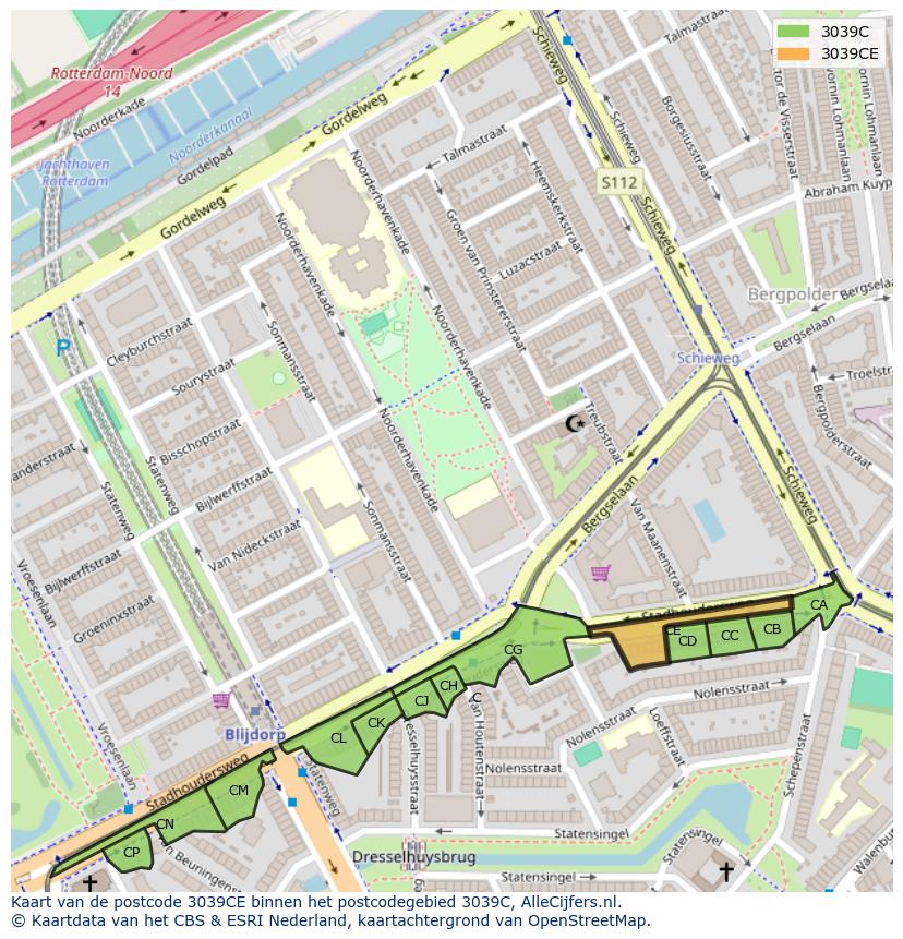 Afbeelding van het postcodegebied 3039 CE op de kaart.