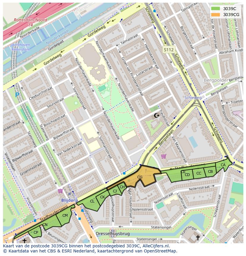 Afbeelding van het postcodegebied 3039 CG op de kaart.
