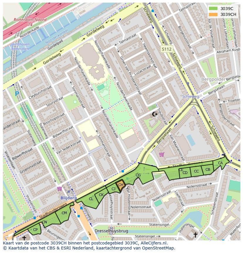Afbeelding van het postcodegebied 3039 CH op de kaart.