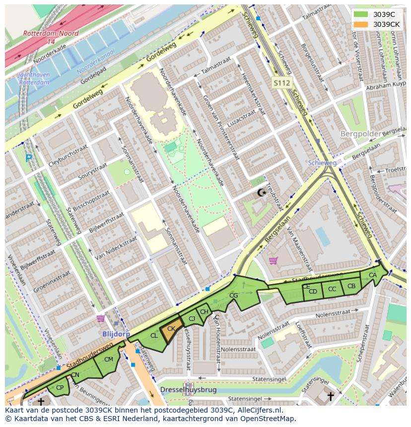 Afbeelding van het postcodegebied 3039 CK op de kaart.
