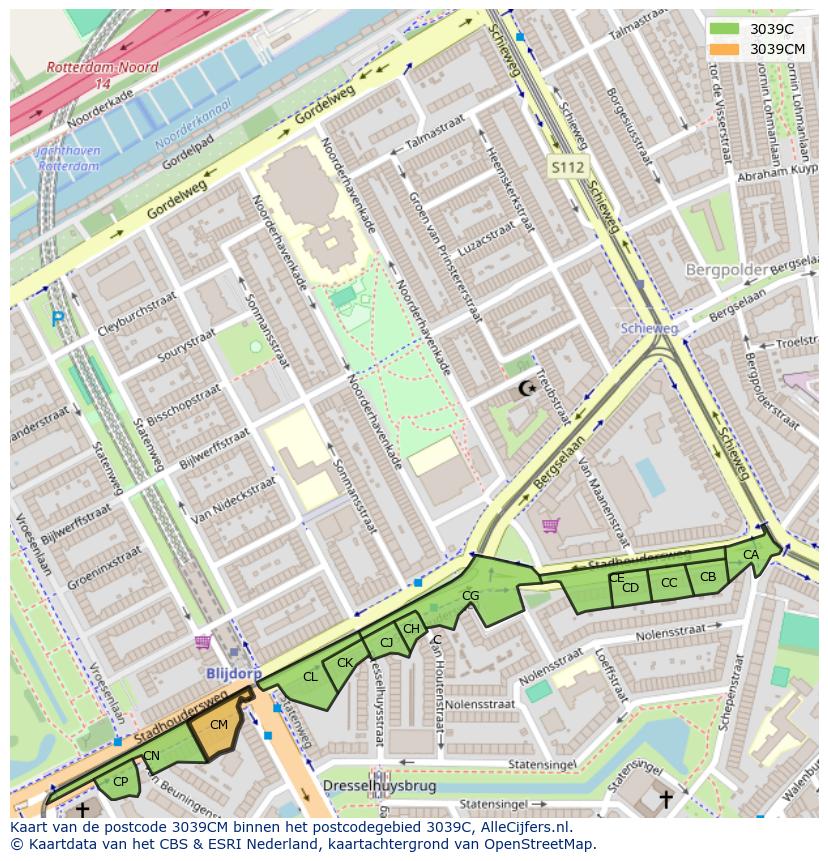 Afbeelding van het postcodegebied 3039 CM op de kaart.