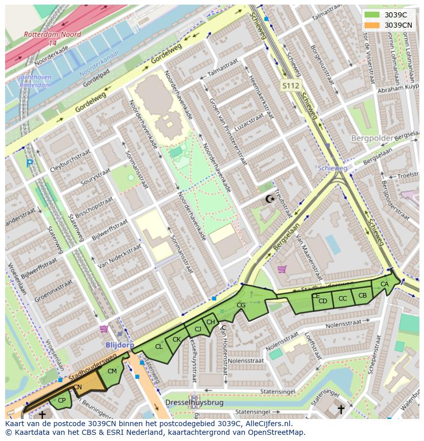 Afbeelding van het postcodegebied 3039 CN op de kaart.