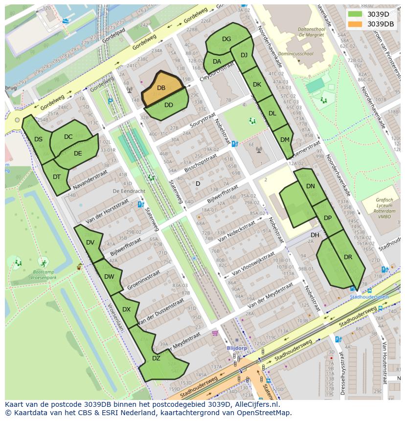 Afbeelding van het postcodegebied 3039 DB op de kaart.