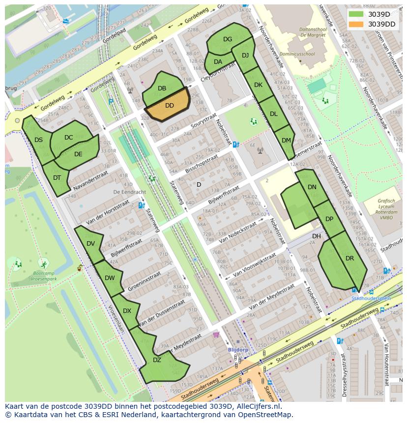 Afbeelding van het postcodegebied 3039 DD op de kaart.