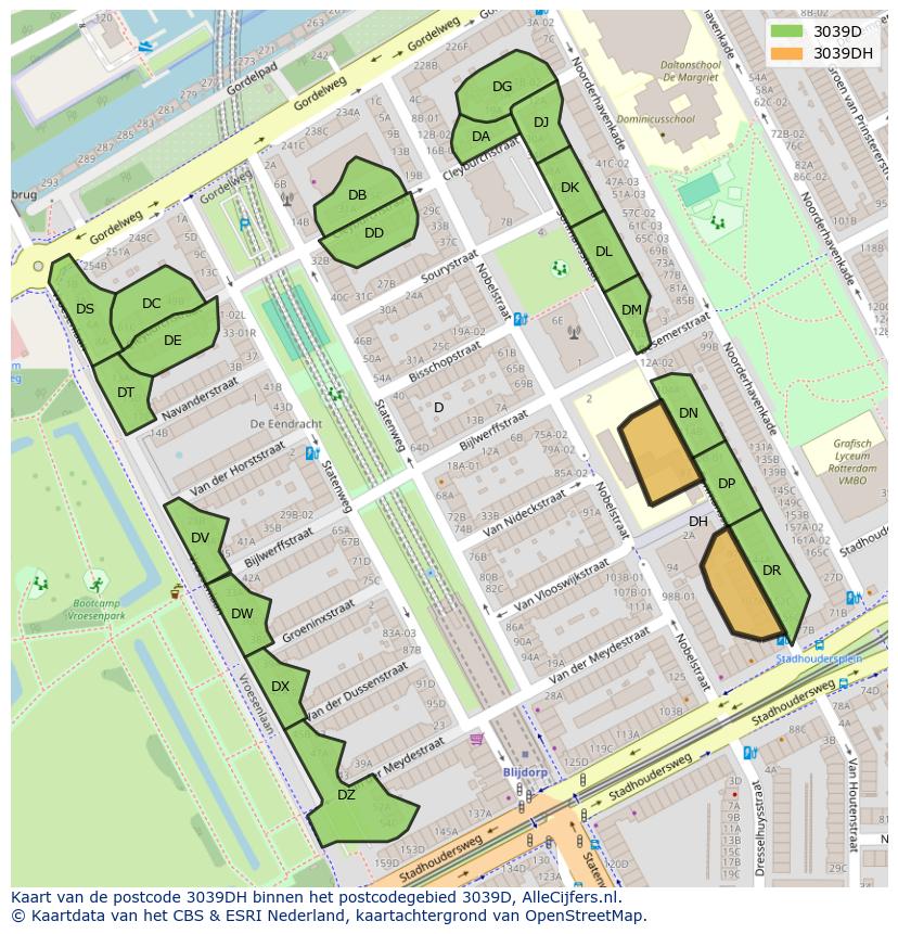 Afbeelding van het postcodegebied 3039 DH op de kaart.