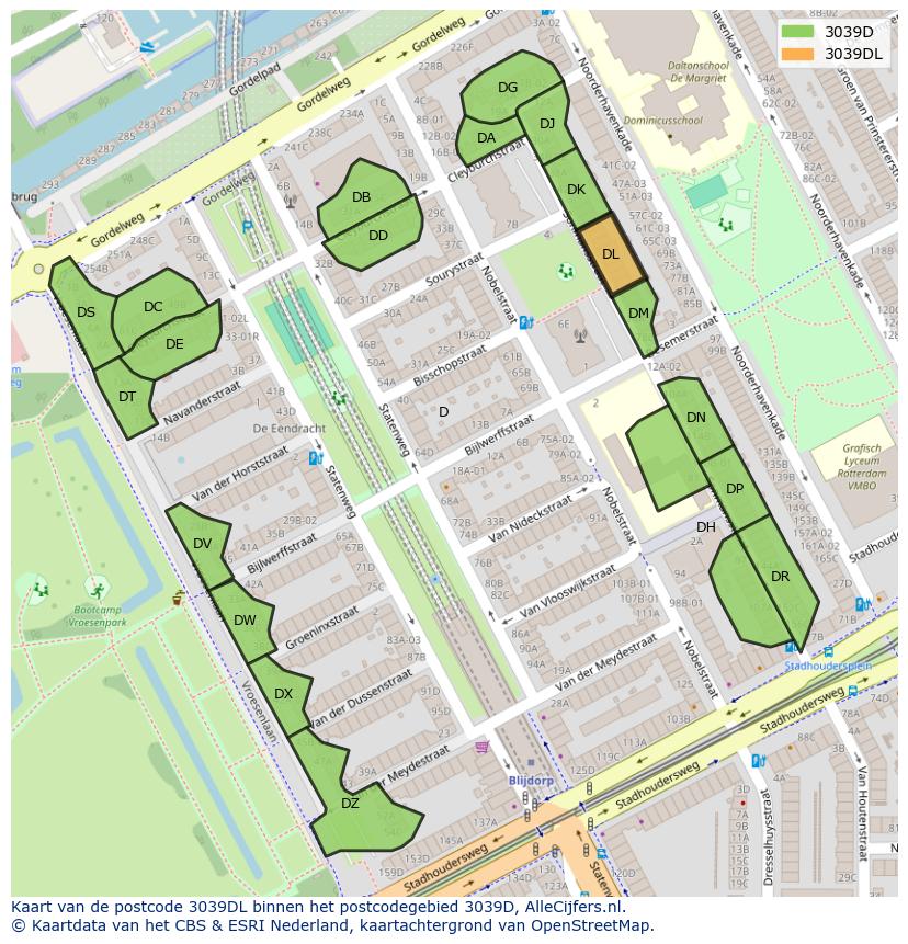 Afbeelding van het postcodegebied 3039 DL op de kaart.