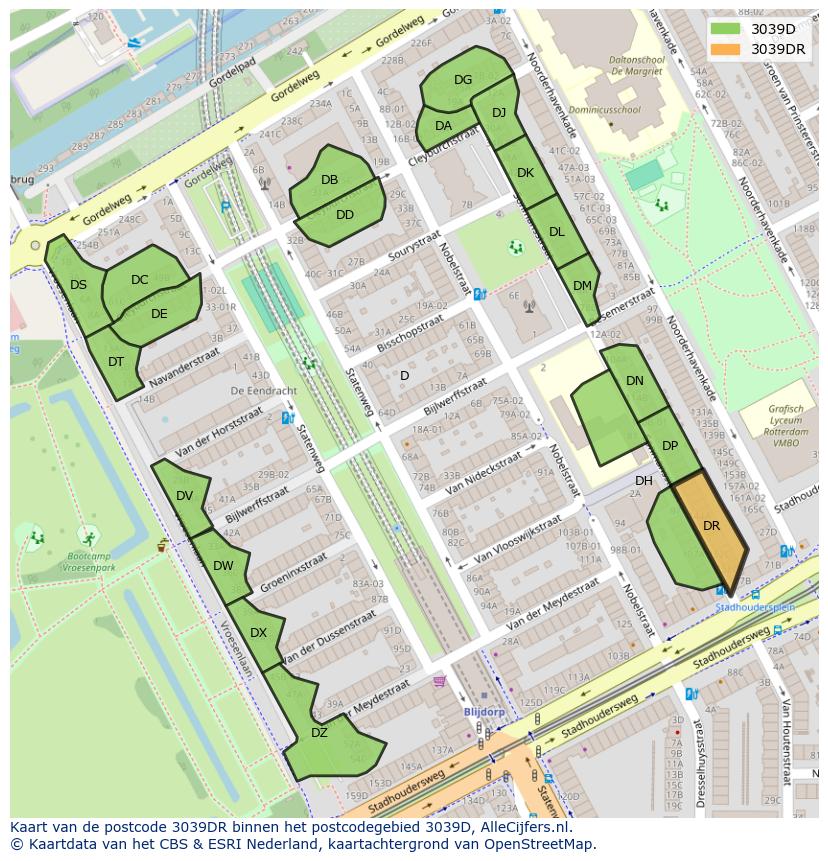 Afbeelding van het postcodegebied 3039 DR op de kaart.
