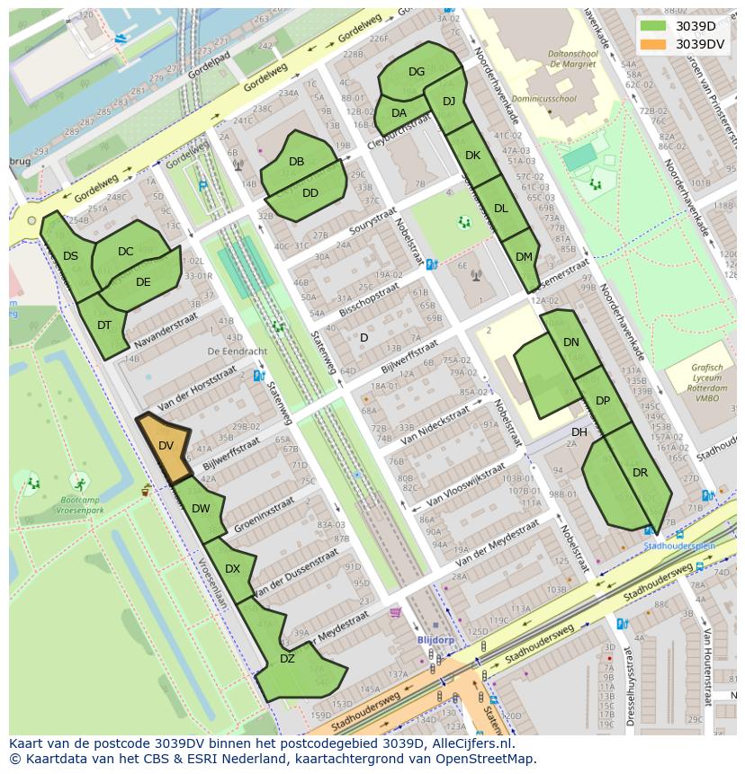 Afbeelding van het postcodegebied 3039 DV op de kaart.
