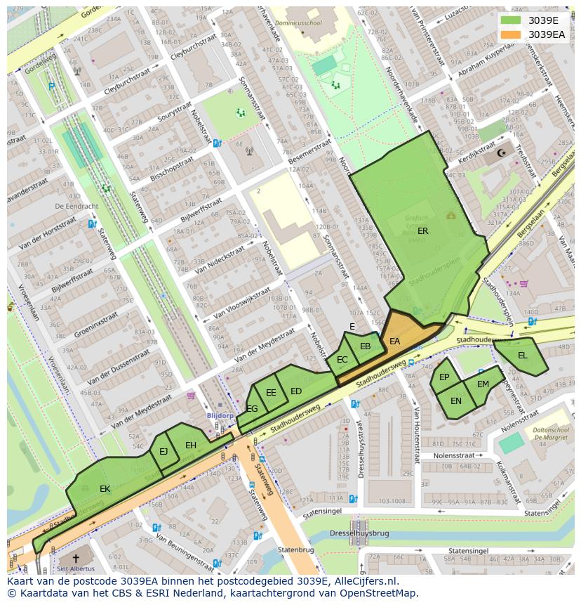 Afbeelding van het postcodegebied 3039 EA op de kaart.