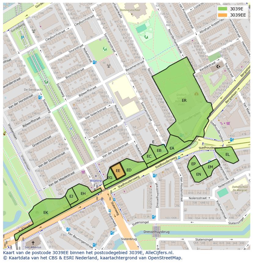 Afbeelding van het postcodegebied 3039 EE op de kaart.