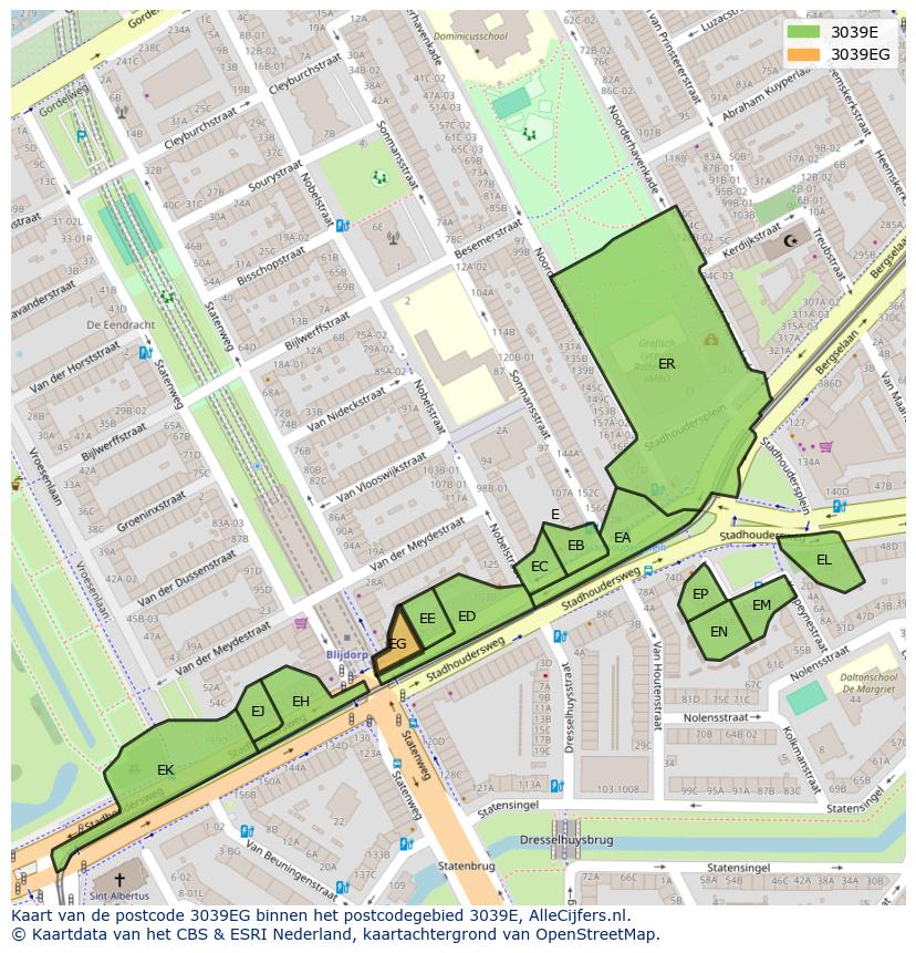 Afbeelding van het postcodegebied 3039 EG op de kaart.