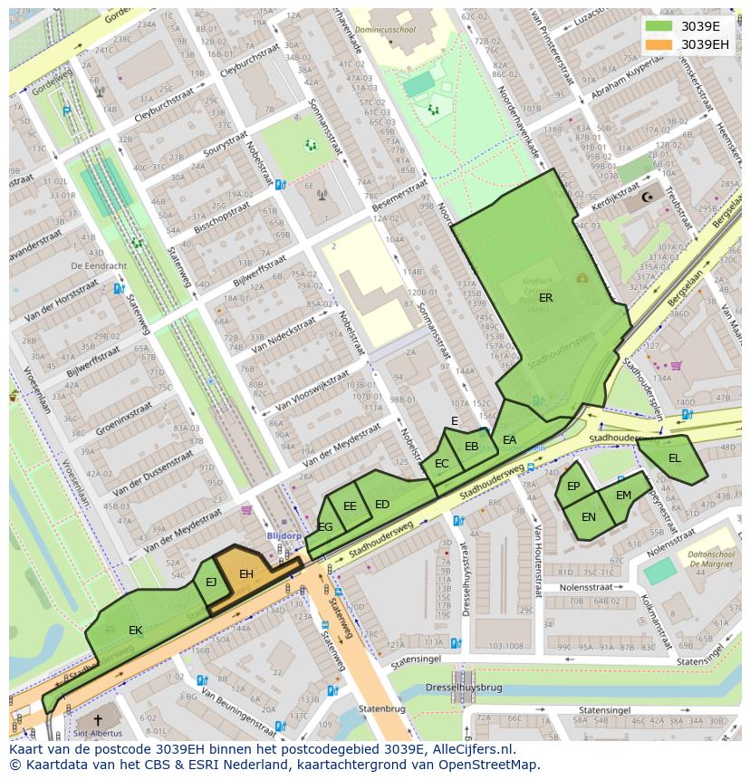 Afbeelding van het postcodegebied 3039 EH op de kaart.