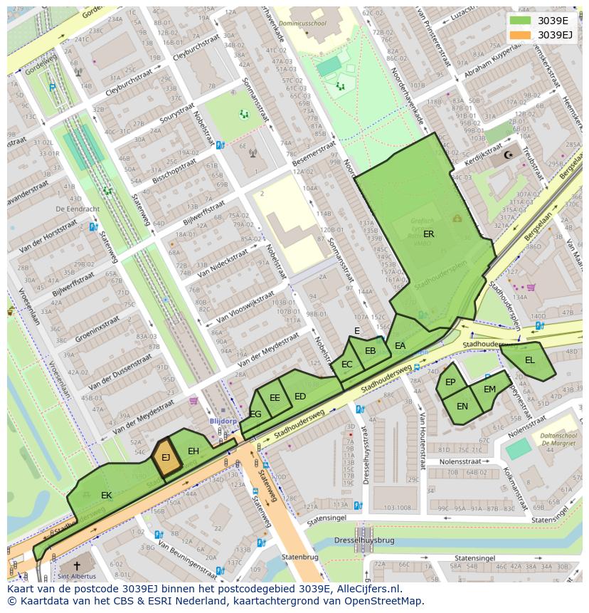 Afbeelding van het postcodegebied 3039 EJ op de kaart.