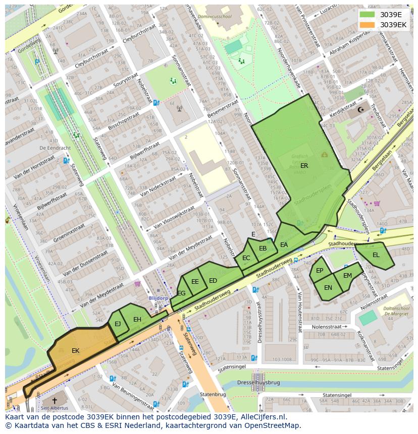 Afbeelding van het postcodegebied 3039 EK op de kaart.