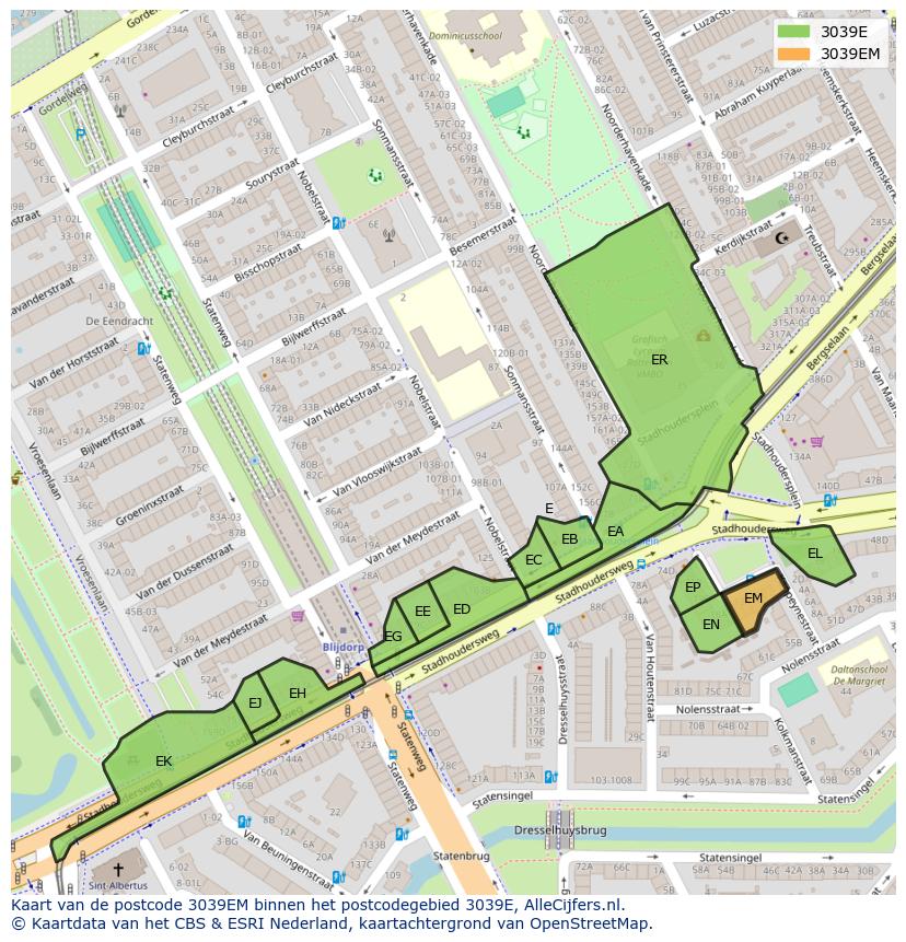 Afbeelding van het postcodegebied 3039 EM op de kaart.