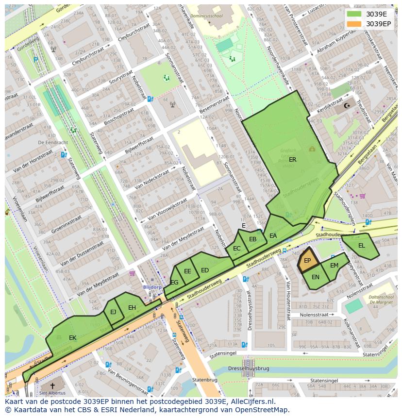 Afbeelding van het postcodegebied 3039 EP op de kaart.