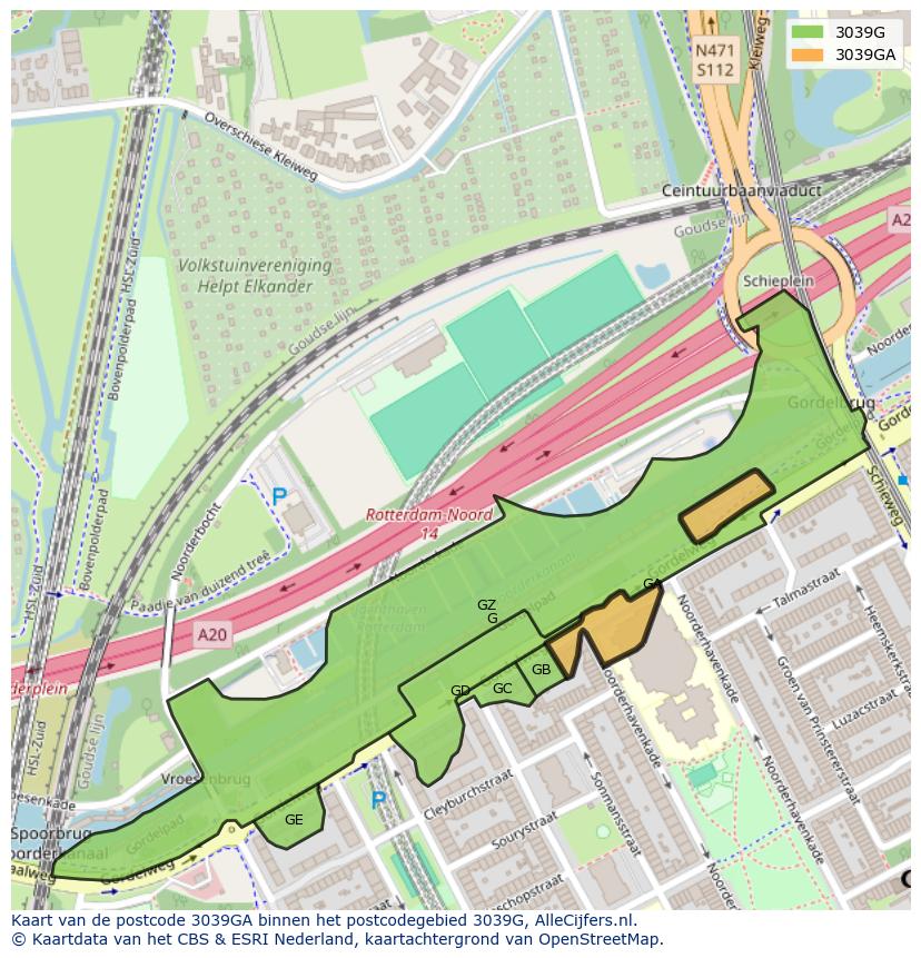 Afbeelding van het postcodegebied 3039 GA op de kaart.