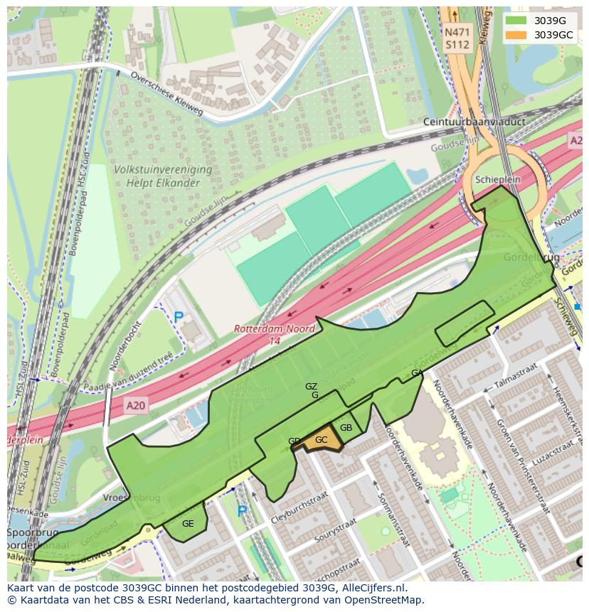 Afbeelding van het postcodegebied 3039 GC op de kaart.