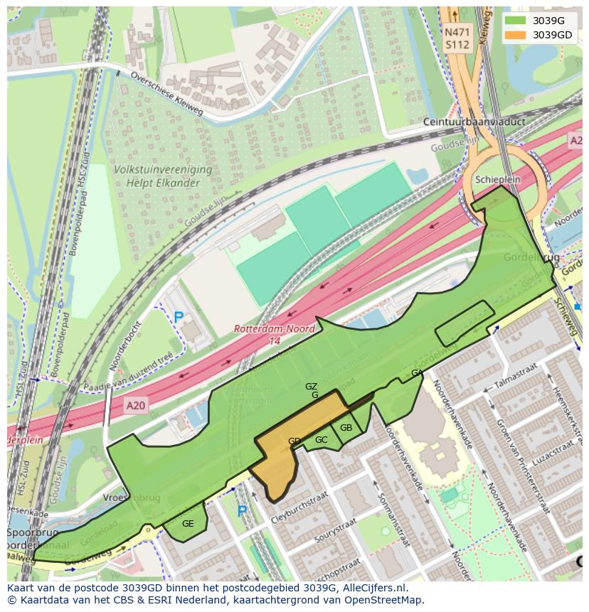 Afbeelding van het postcodegebied 3039 GD op de kaart.