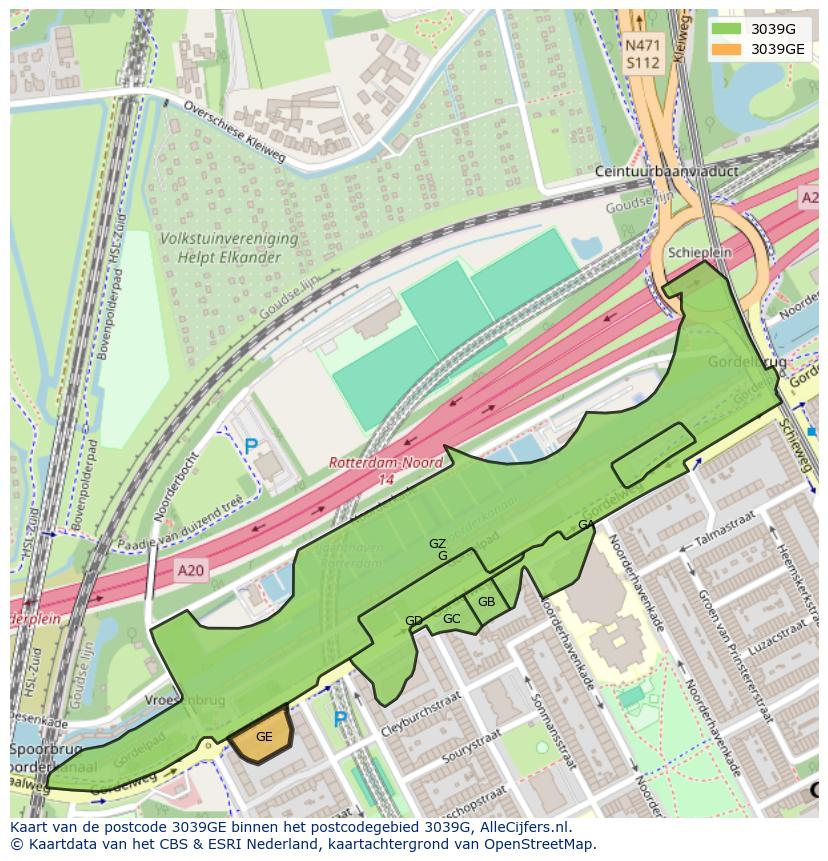 Afbeelding van het postcodegebied 3039 GE op de kaart.