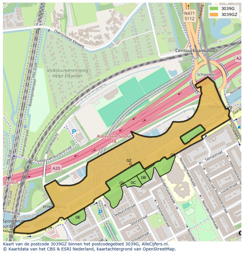 Afbeelding van het postcodegebied 3039 GZ op de kaart.