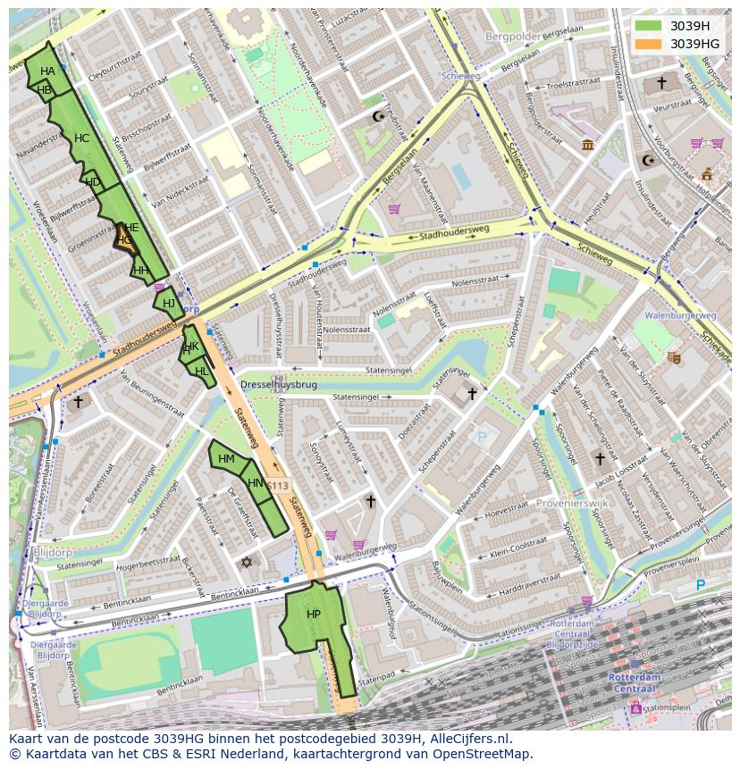 Afbeelding van het postcodegebied 3039 HG op de kaart.