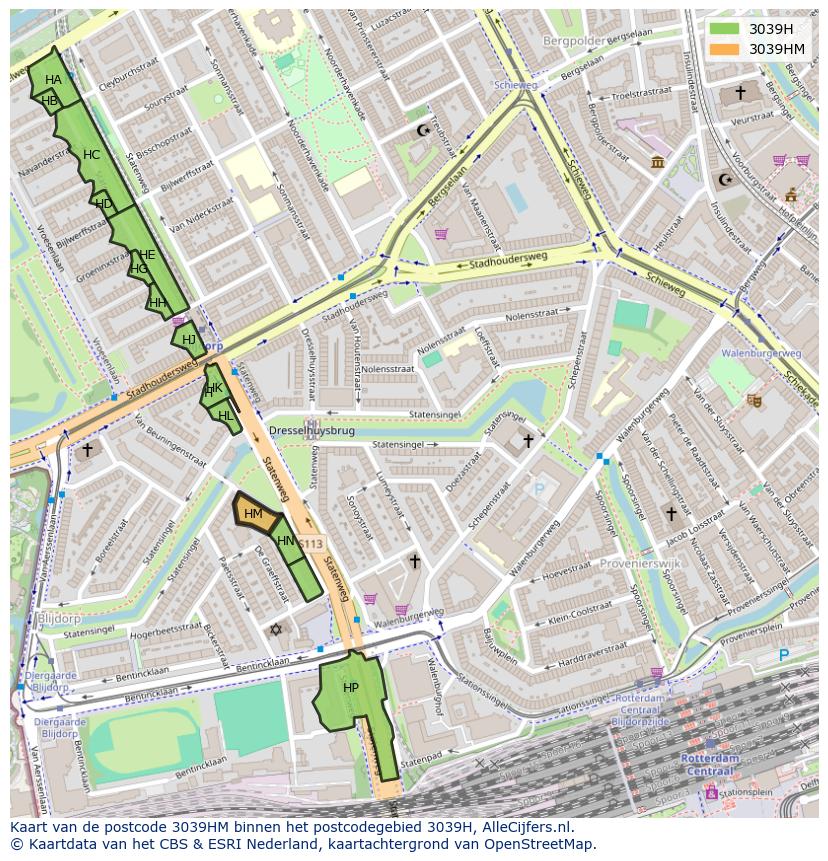 Afbeelding van het postcodegebied 3039 HM op de kaart.