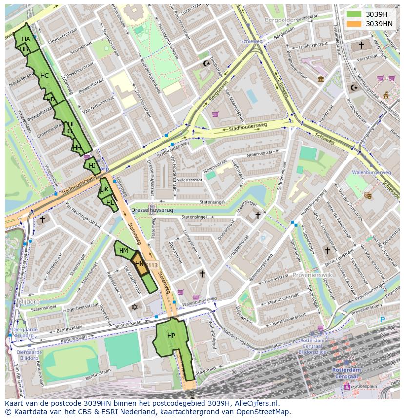 Afbeelding van het postcodegebied 3039 HN op de kaart.