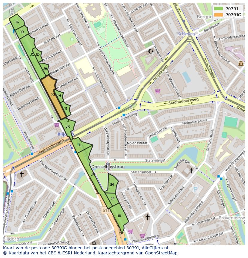 Afbeelding van het postcodegebied 3039 JG op de kaart.