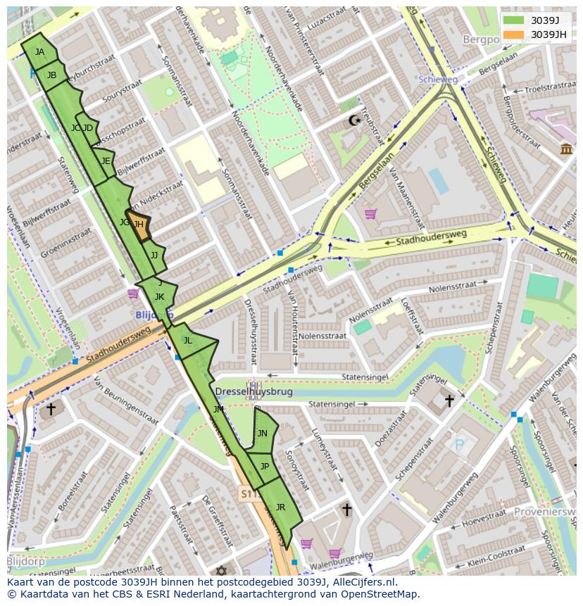 Afbeelding van het postcodegebied 3039 JH op de kaart.