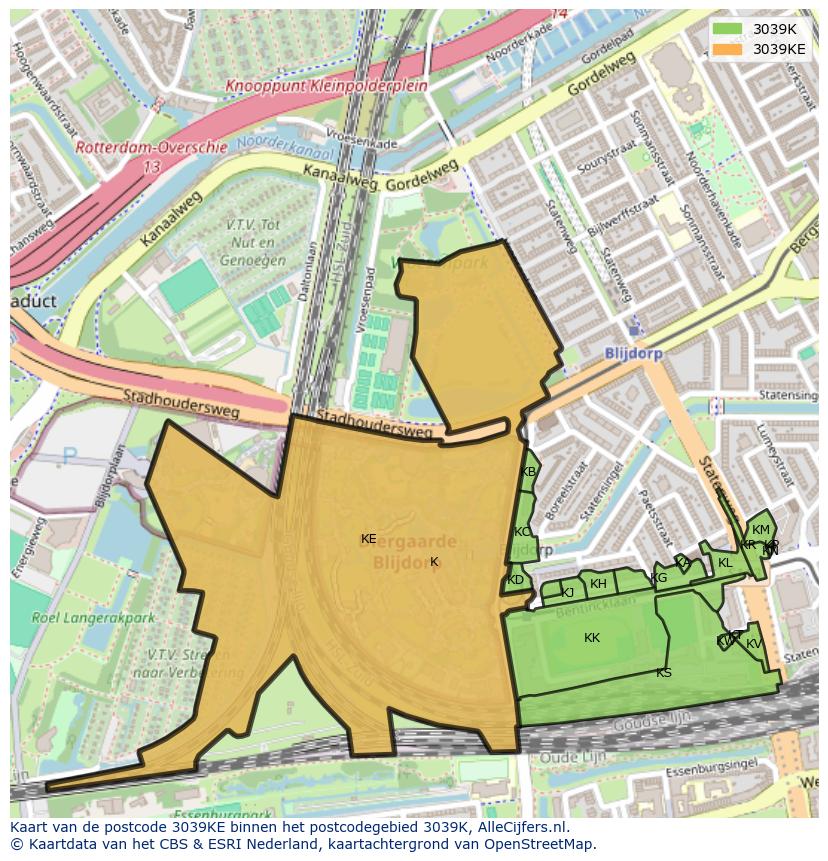 Afbeelding van het postcodegebied 3039 KE op de kaart.