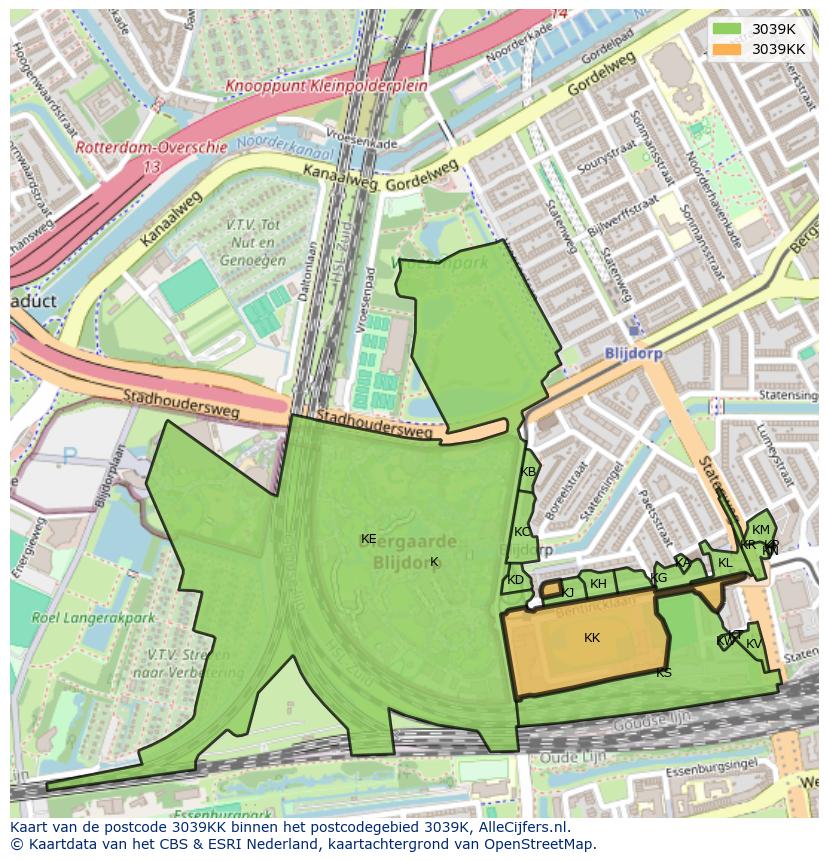 Afbeelding van het postcodegebied 3039 KK op de kaart.