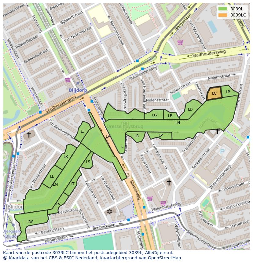 Afbeelding van het postcodegebied 3039 LC op de kaart.