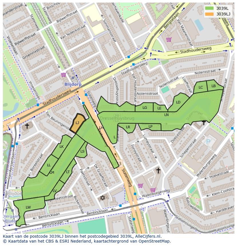 Afbeelding van het postcodegebied 3039 LJ op de kaart.