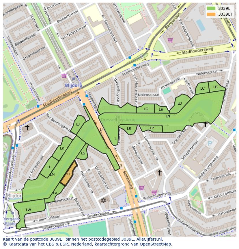 Afbeelding van het postcodegebied 3039 LT op de kaart.
