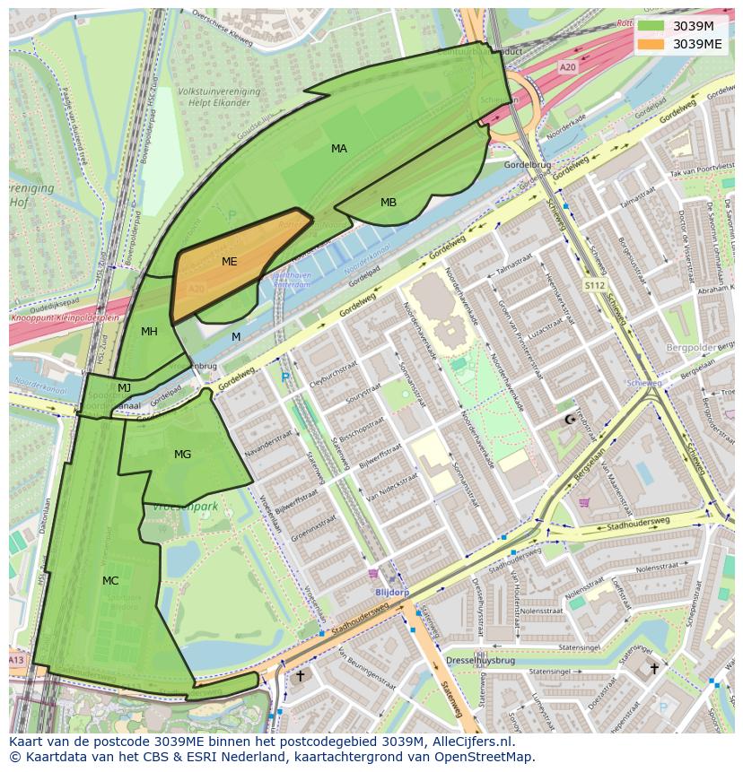 Afbeelding van het postcodegebied 3039 ME op de kaart.
