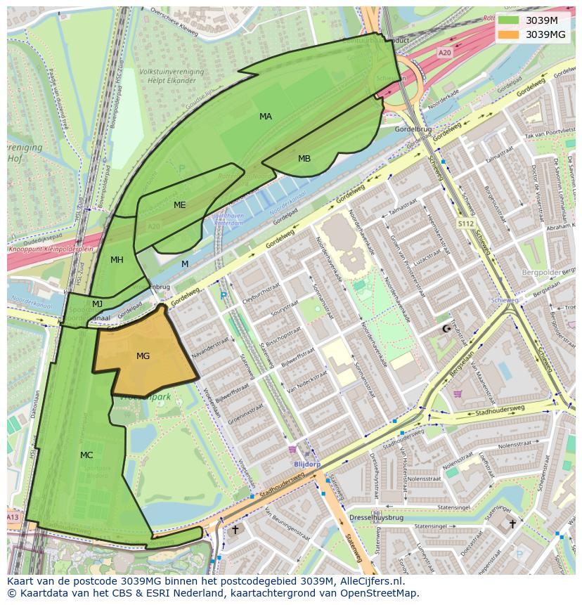 Afbeelding van het postcodegebied 3039 MG op de kaart.