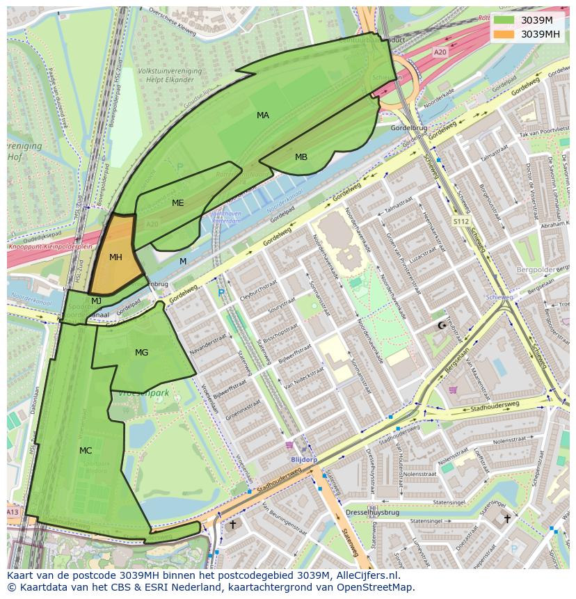 Afbeelding van het postcodegebied 3039 MH op de kaart.