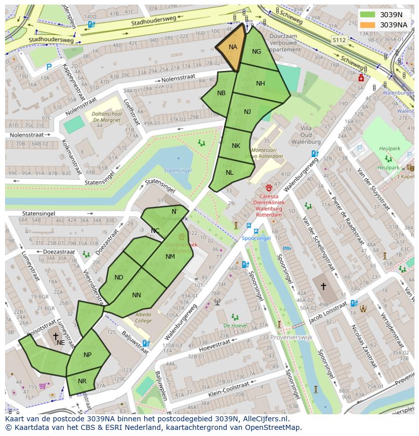 Afbeelding van het postcodegebied 3039 NA op de kaart.