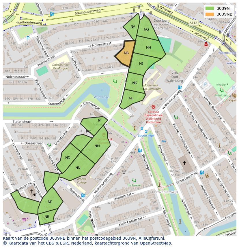 Afbeelding van het postcodegebied 3039 NB op de kaart.