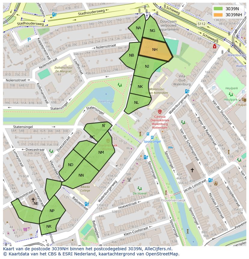 Afbeelding van het postcodegebied 3039 NH op de kaart.