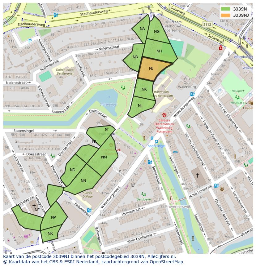 Afbeelding van het postcodegebied 3039 NJ op de kaart.
