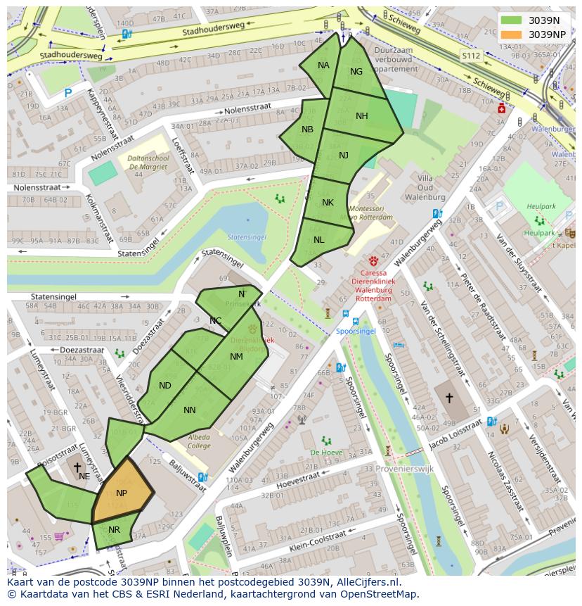 Afbeelding van het postcodegebied 3039 NP op de kaart.