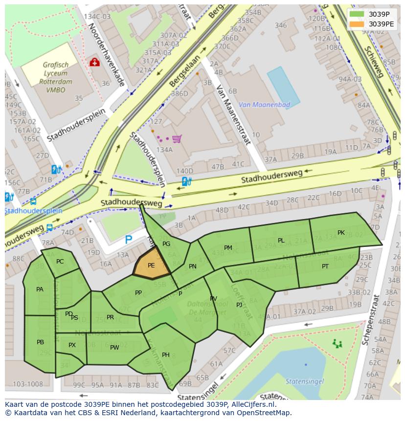 Afbeelding van het postcodegebied 3039 PE op de kaart.