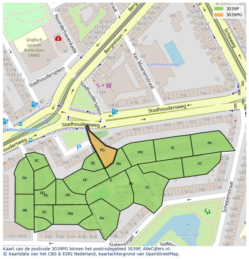 Afbeelding van het postcodegebied 3039 PG op de kaart.