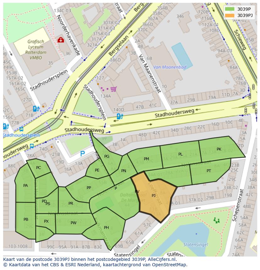 Afbeelding van het postcodegebied 3039 PJ op de kaart.